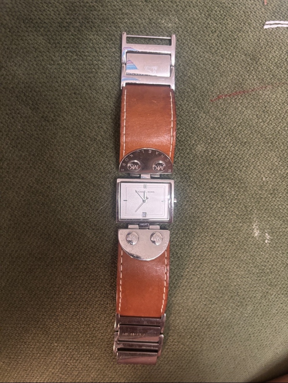 Michael Kors woMen’s Silver Case Brown Leather Strap Square Watch - no battery